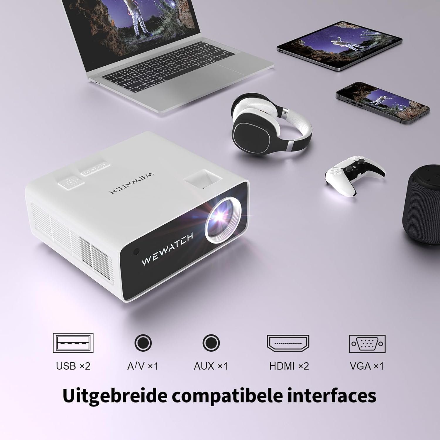 WEWATCH Portabler Projektor (20000:1, 3840 x 2160 px, Beamer 5G WiFi Bluetooth, Full HD 1080P, 4K Heimkino 19000L Fire Stick)