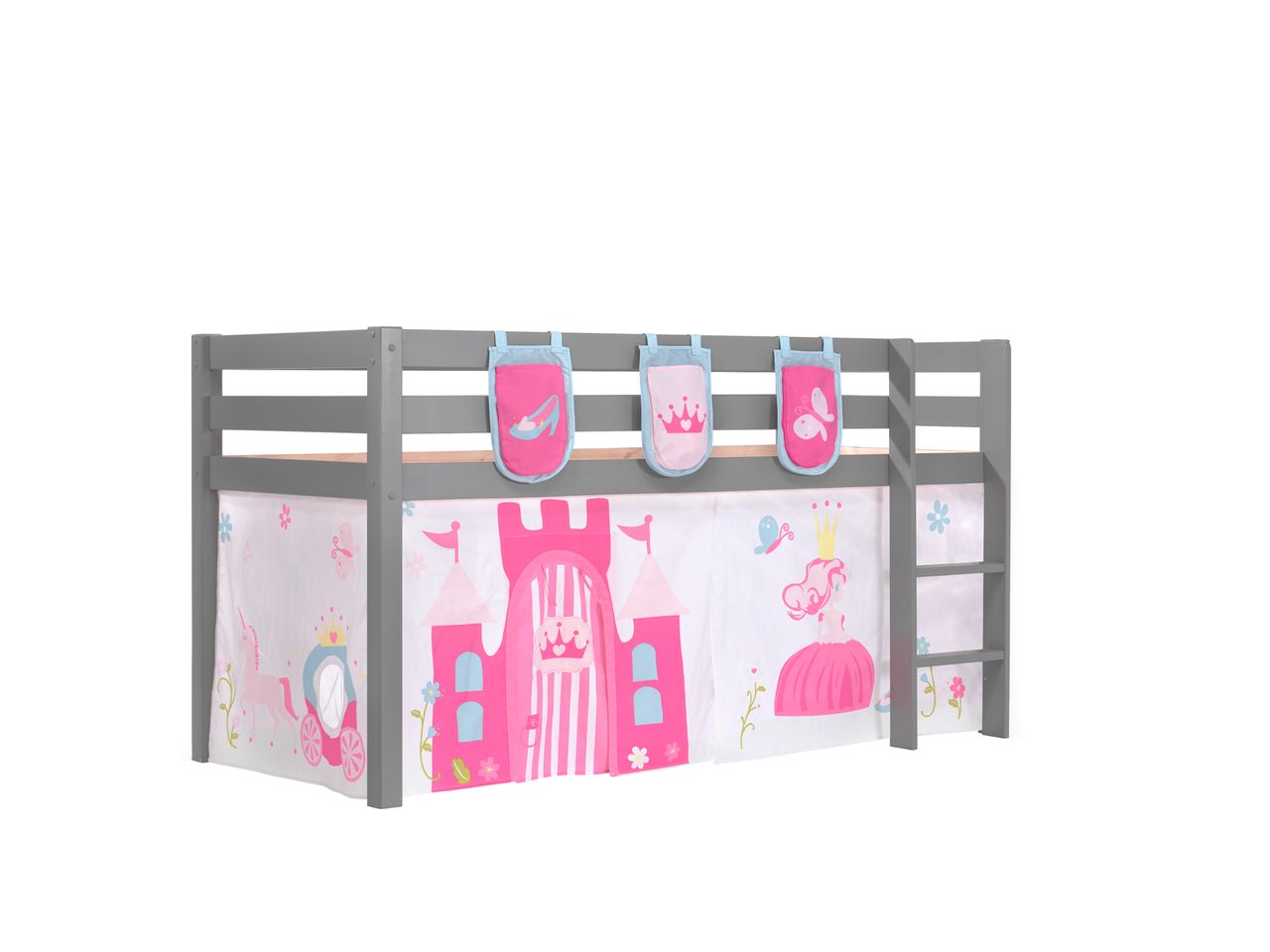 VIPACK Spielbett Pino mit Textilset Vorhang und 3 Taschen 