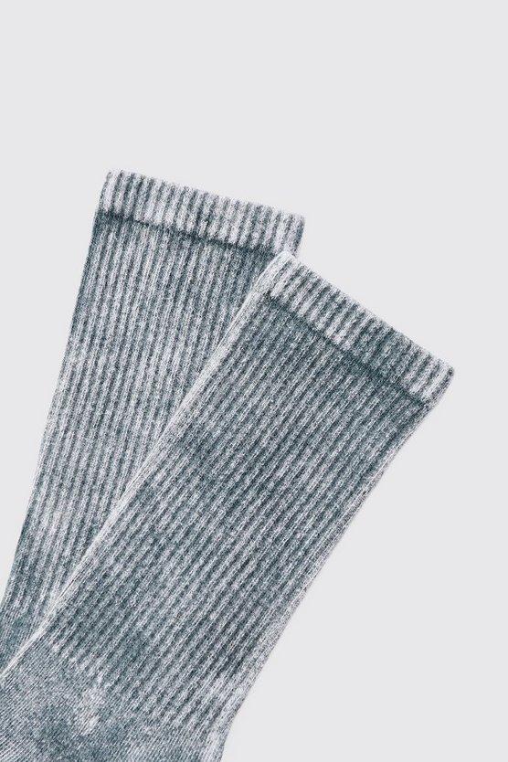 Gerippte Sportsocken mit Acid-Waschung in Charcoal