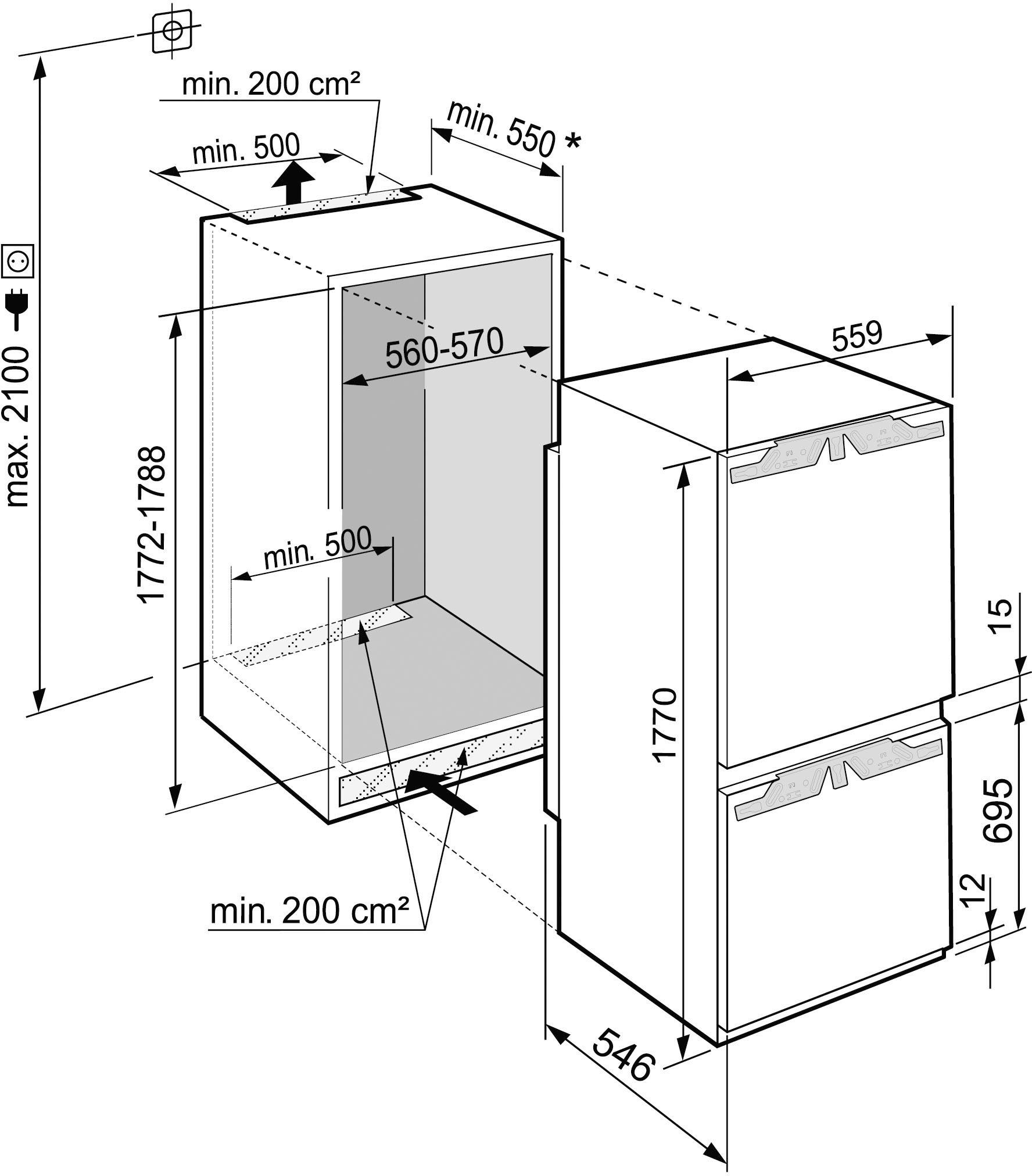 Liebherr Einbaukühlgefrierkombination ICNe 5103_999411851, 177 cm hoch, 55,9 cm breit