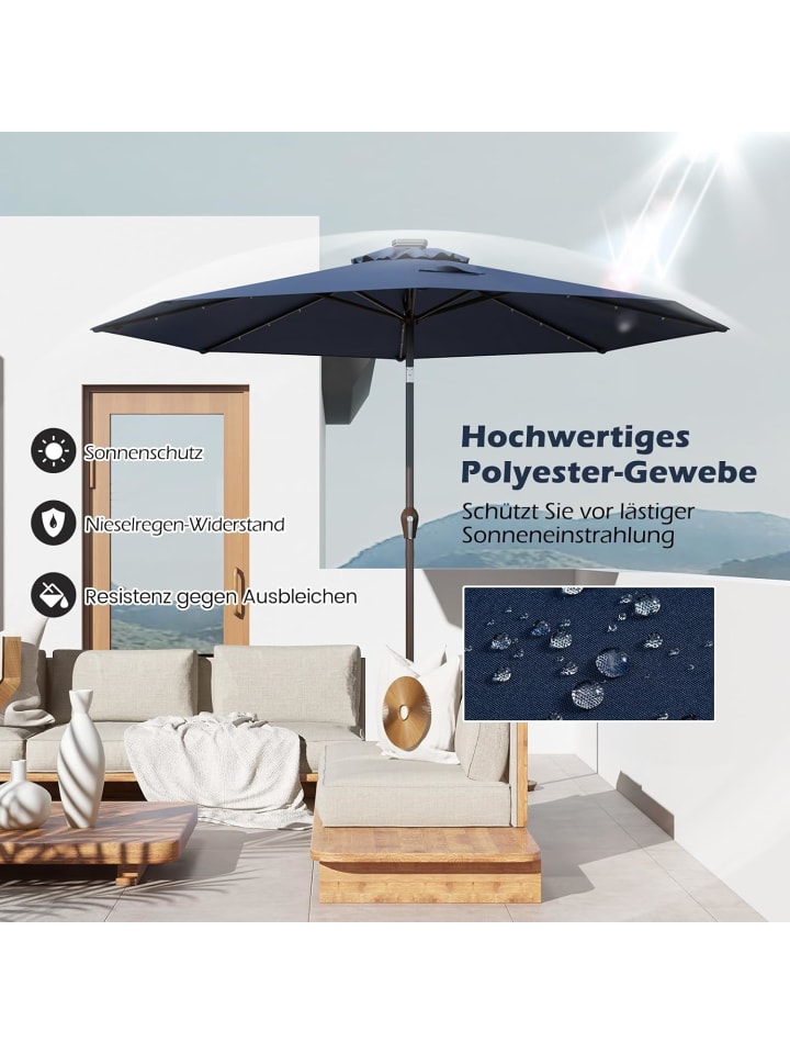COSTWAY Sonnenschirm 300 cm mit LED-Solar-Beleuchtung in Dunkelblau günstig kaufen onesize