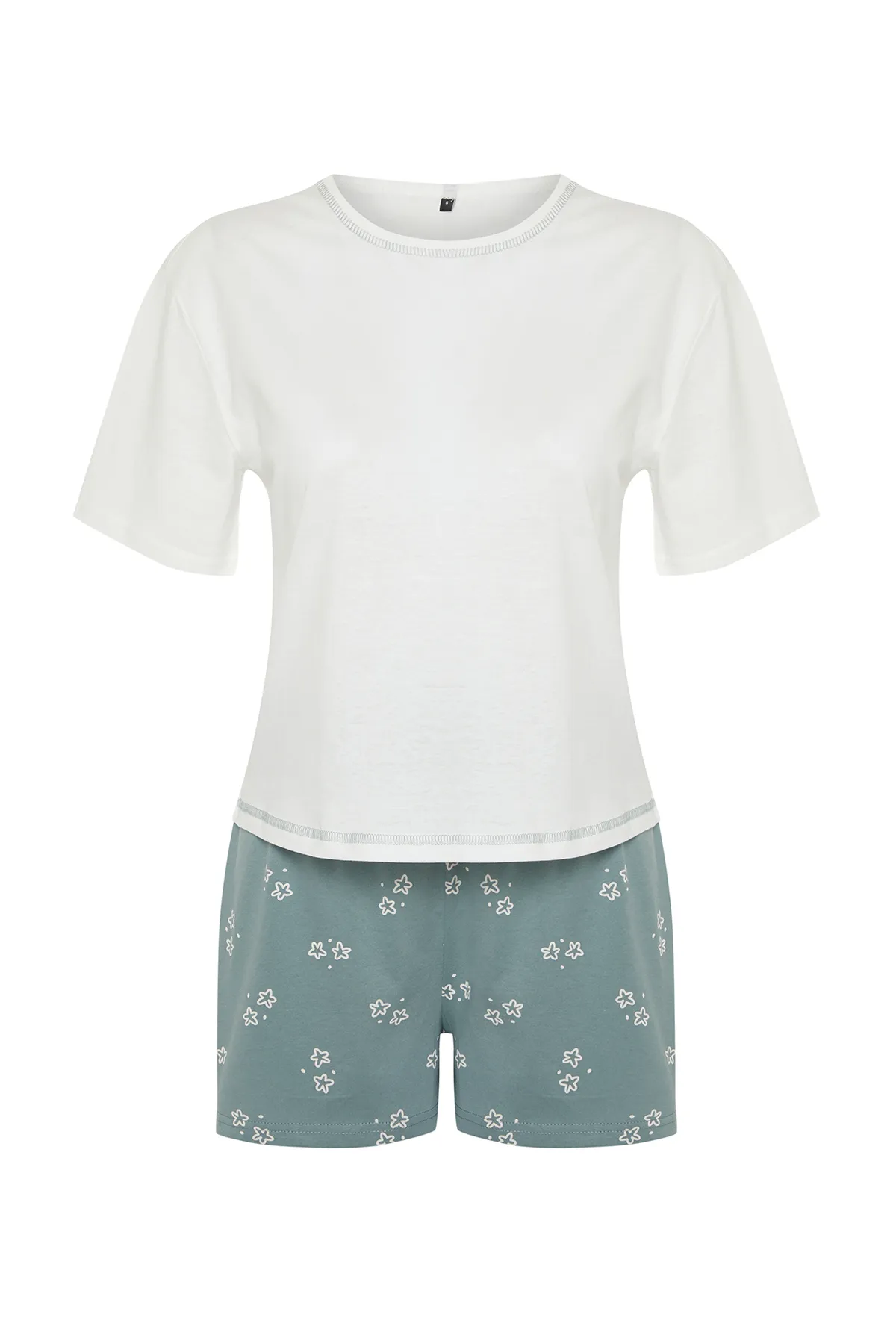 Trendyol Collection  Weißes, gestricktes Pyjama-Set aus 100 % Baumwolle mit geometrischem Muster THMSS24PT00204