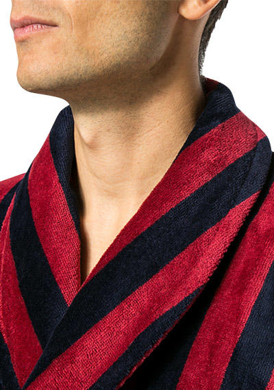 DEREK ROSE, Bademantel, Velours, rot-navy gestreift