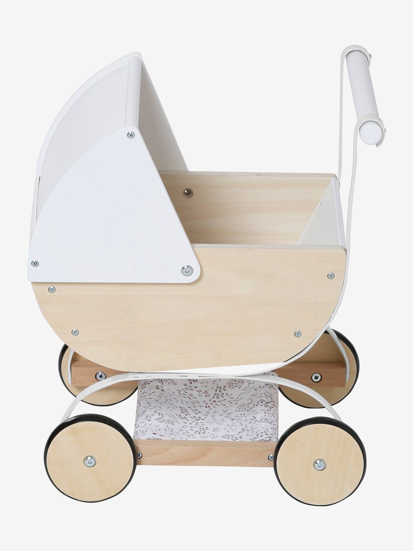 Vertbaudet Puppen-Kinderwagen MINI FLORA, Holz FSC - weiß/natur