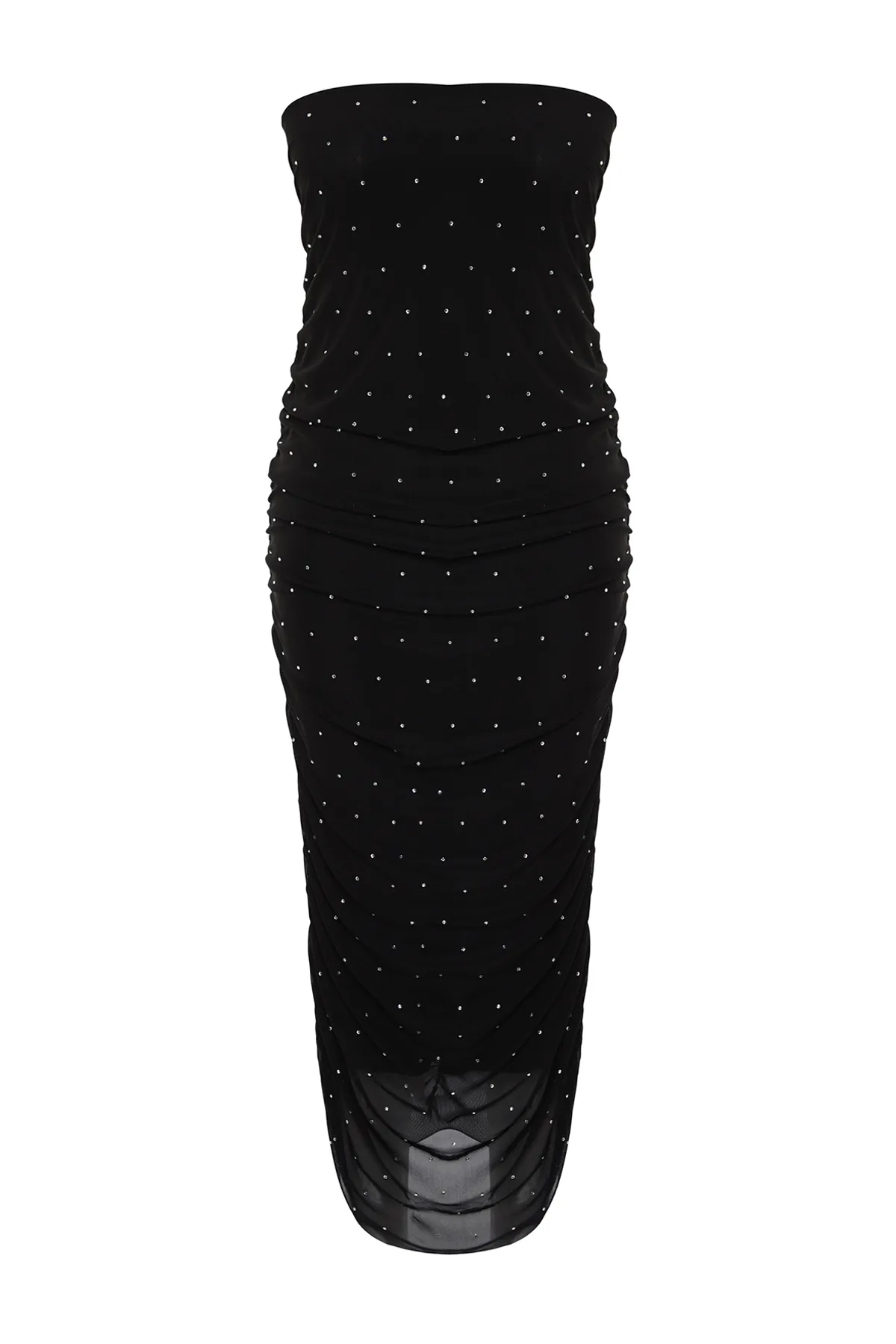 Trendyol Collection  Schwarzer, glänzender, juwelenbesetzter langer Strickrock TPRSS24ET00008
