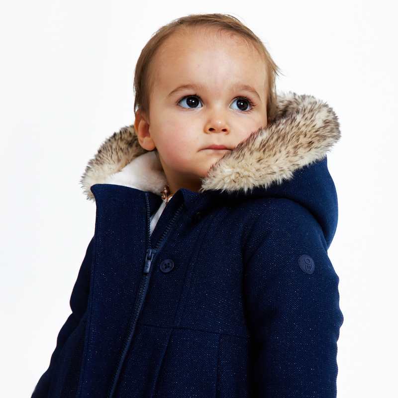 Manteau de ville pailleté fourré bleu bébé fille