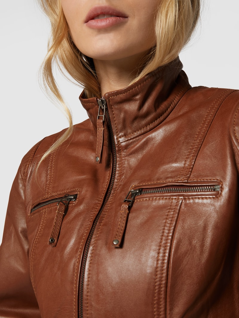 Lederjacke mit Crinkle-Effekt in cognac