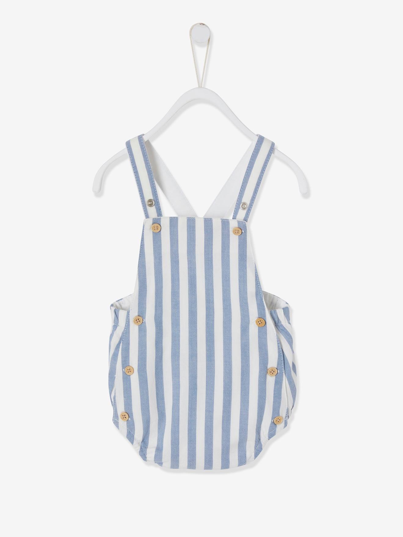 Combinaison bébé naissance forme barboteuse bleu chambray rayé