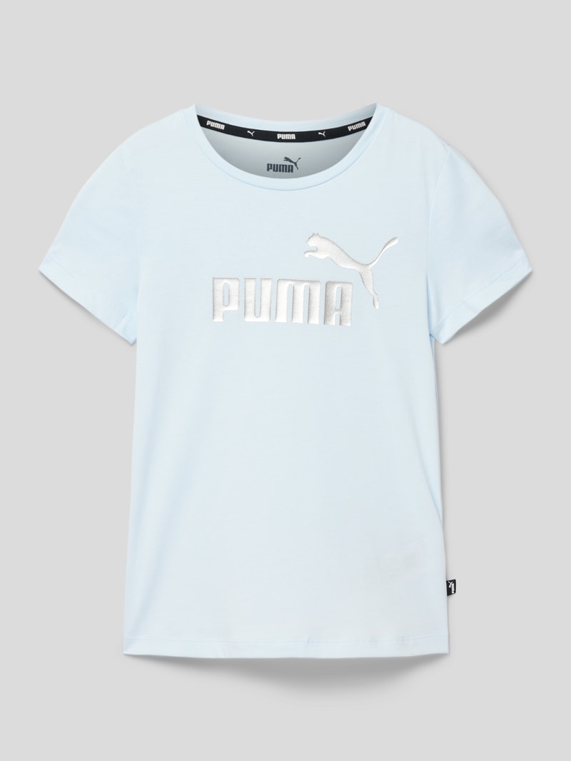 T-Shirt mit Label-Print in hellblau