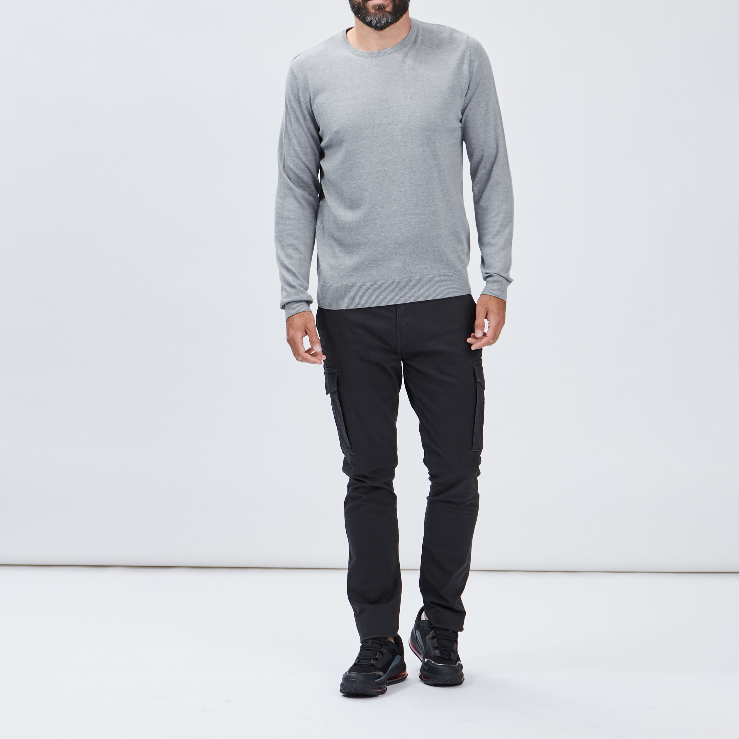 Pull droit col rond gris homme | La Halle