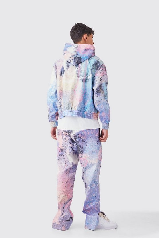Kastiger Oversize PU-Hoodie mit Print