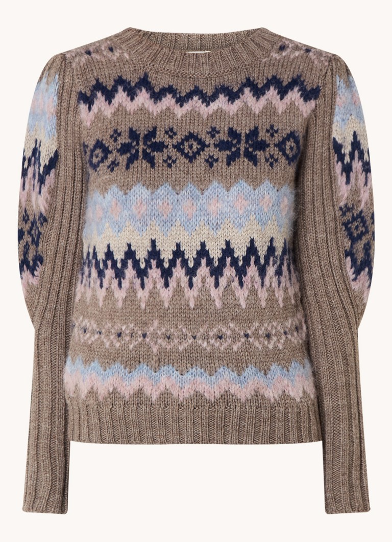 Antik Batik Rolla karkea neulottu merinovillasekoitteinen neulepusero, jossa neulottu kuvio ja puhvihihat.