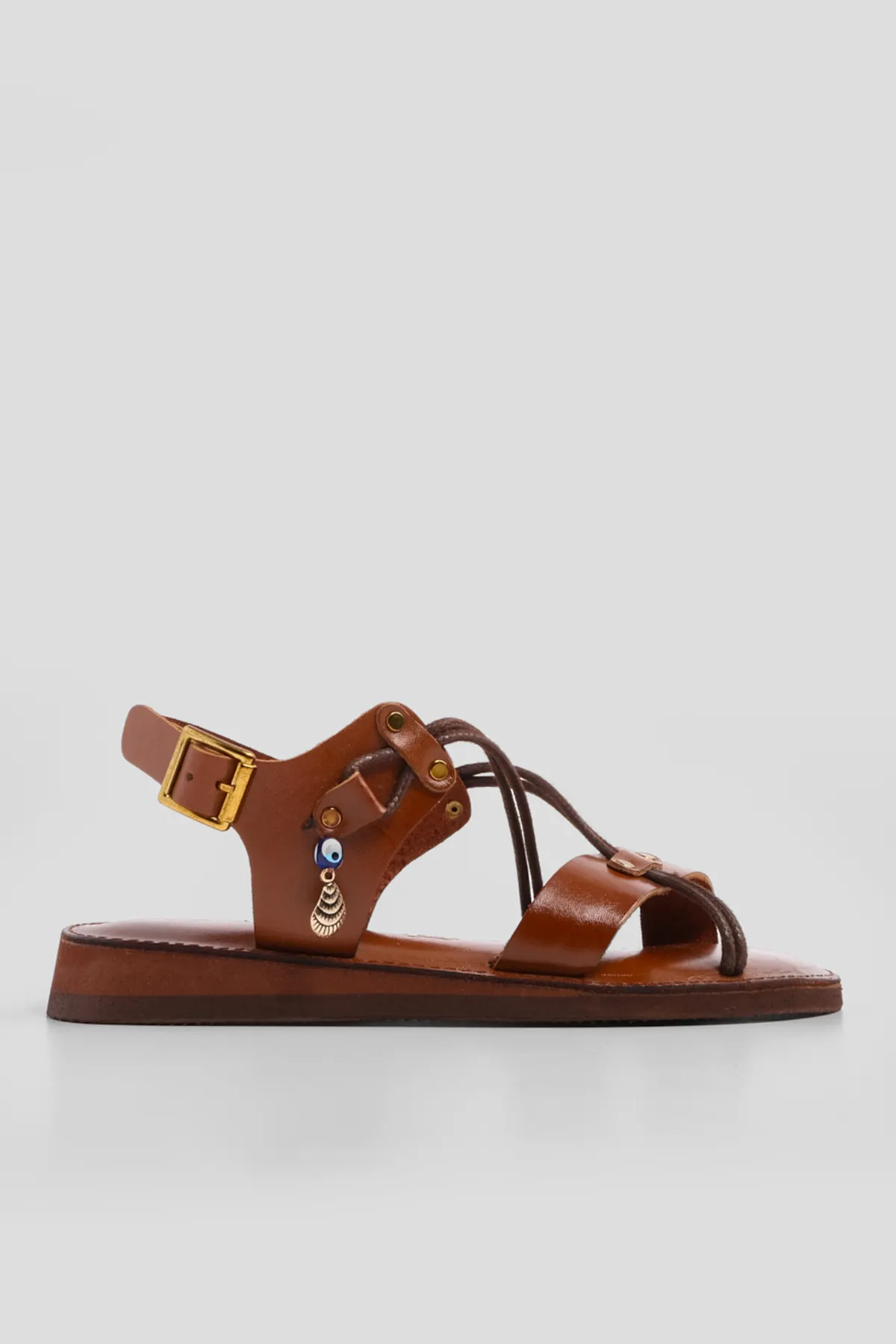 Marjin  Damen-Sandalen aus echtem Leder mit Eva-Sohle und gekreuzten Seilen, für den Alltag, Katre Tan