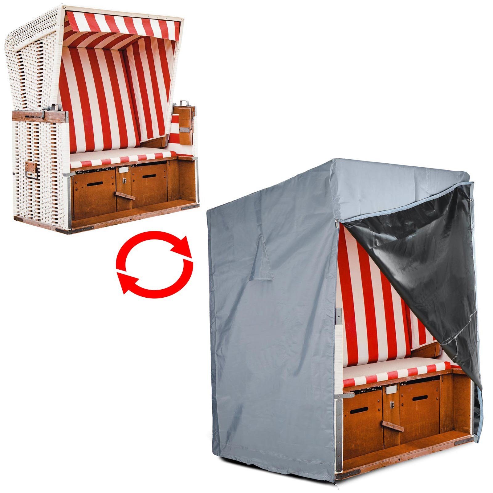 RAMROXX Gartenmöbel-Schutzhülle Premium Abdeckung Cover für Strandkorb Grau 160/150x135x100cm