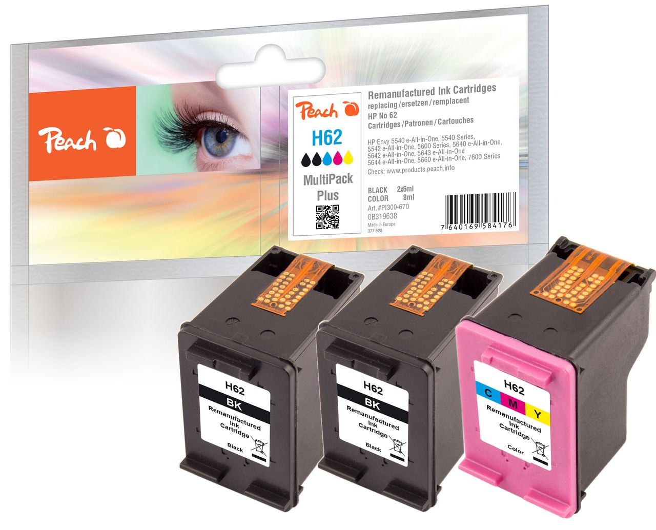 Peach Spar Pack Plus Druckköpfe ersetzt HP No. 62