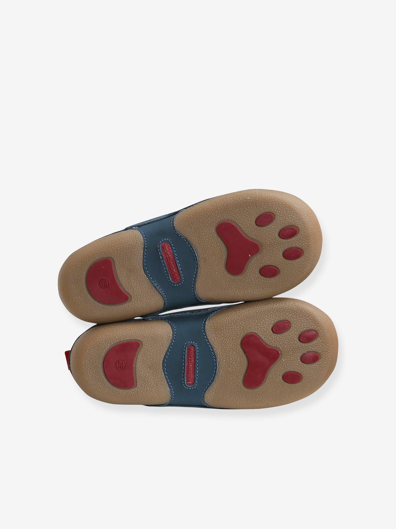 Chaussons élastiqués garçon en cuir bleu