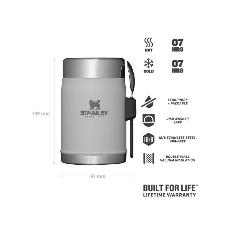 Classic Legendary Food Jar + Spork 14oz \/400ml Ash
