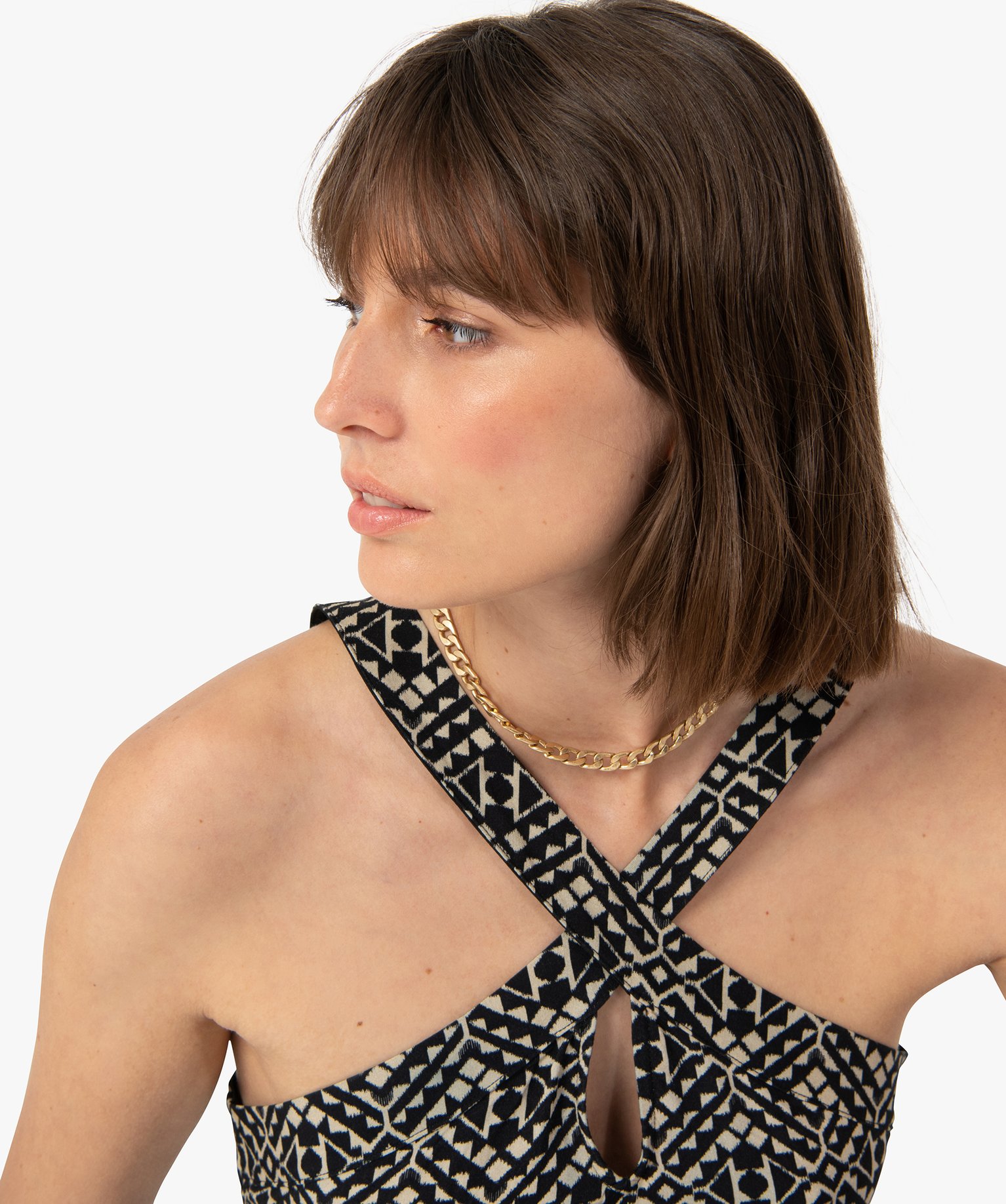 Robe femme imprimée avec bretelles croisées devant imprime | GEMO