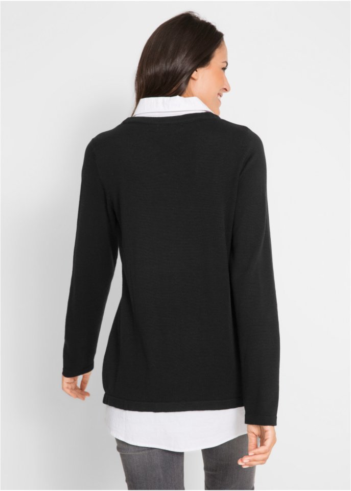 2 in 1 Pullover mit Bluseneinsatz, Langarm