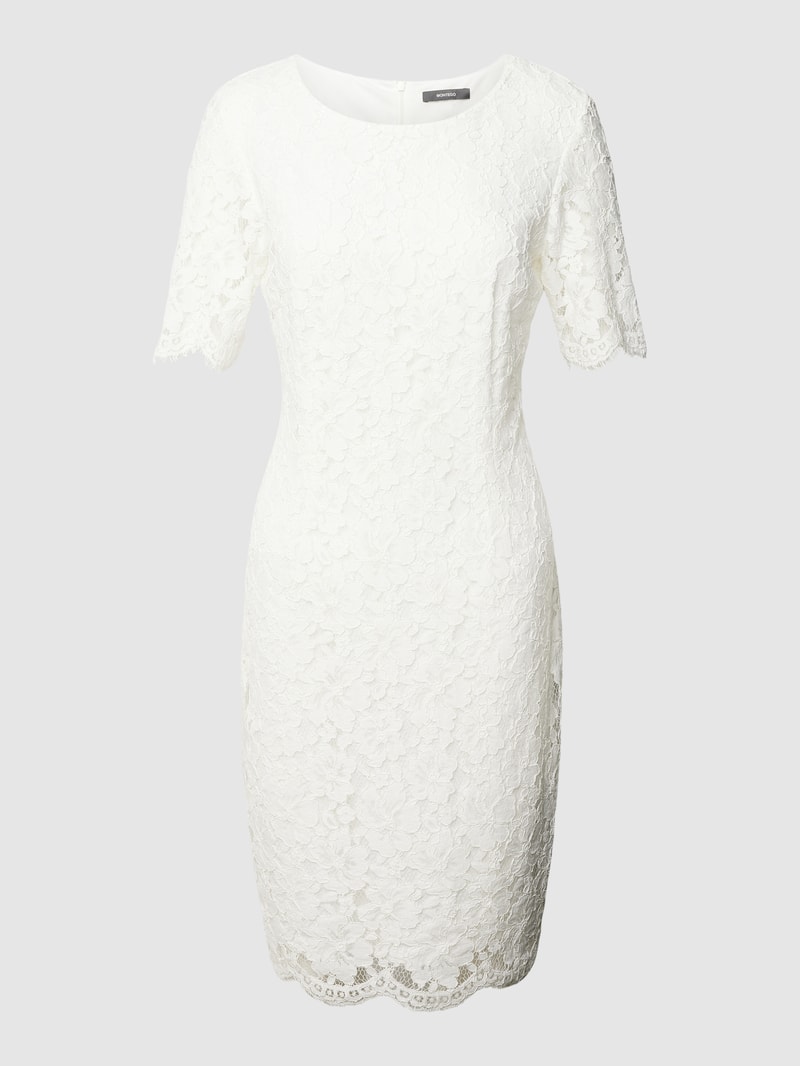 Cocktailkleid aus Spitze mit floralem Allover-Muster in ecru