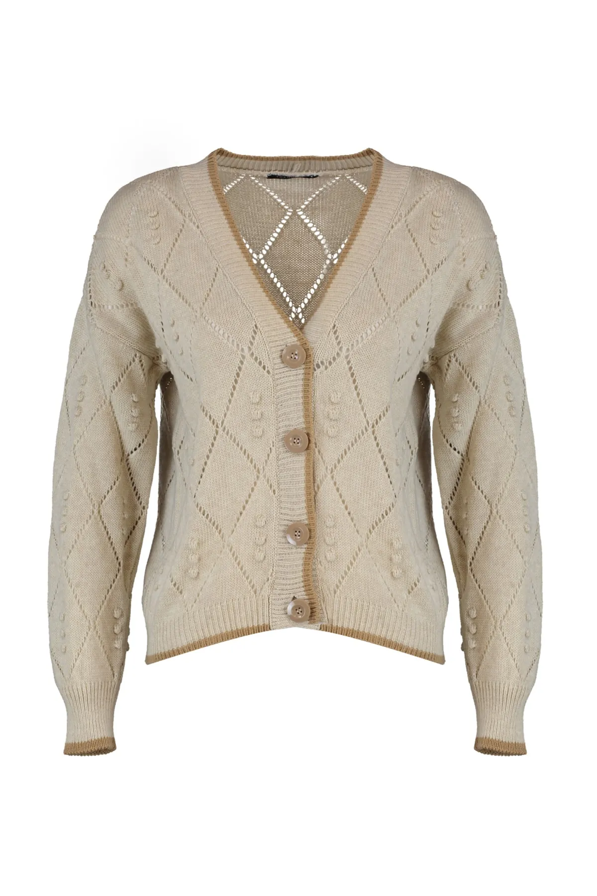 Trendyol Collection  Steinfarbener, durchbrochener Strickcardigan TWOAW22HI0290