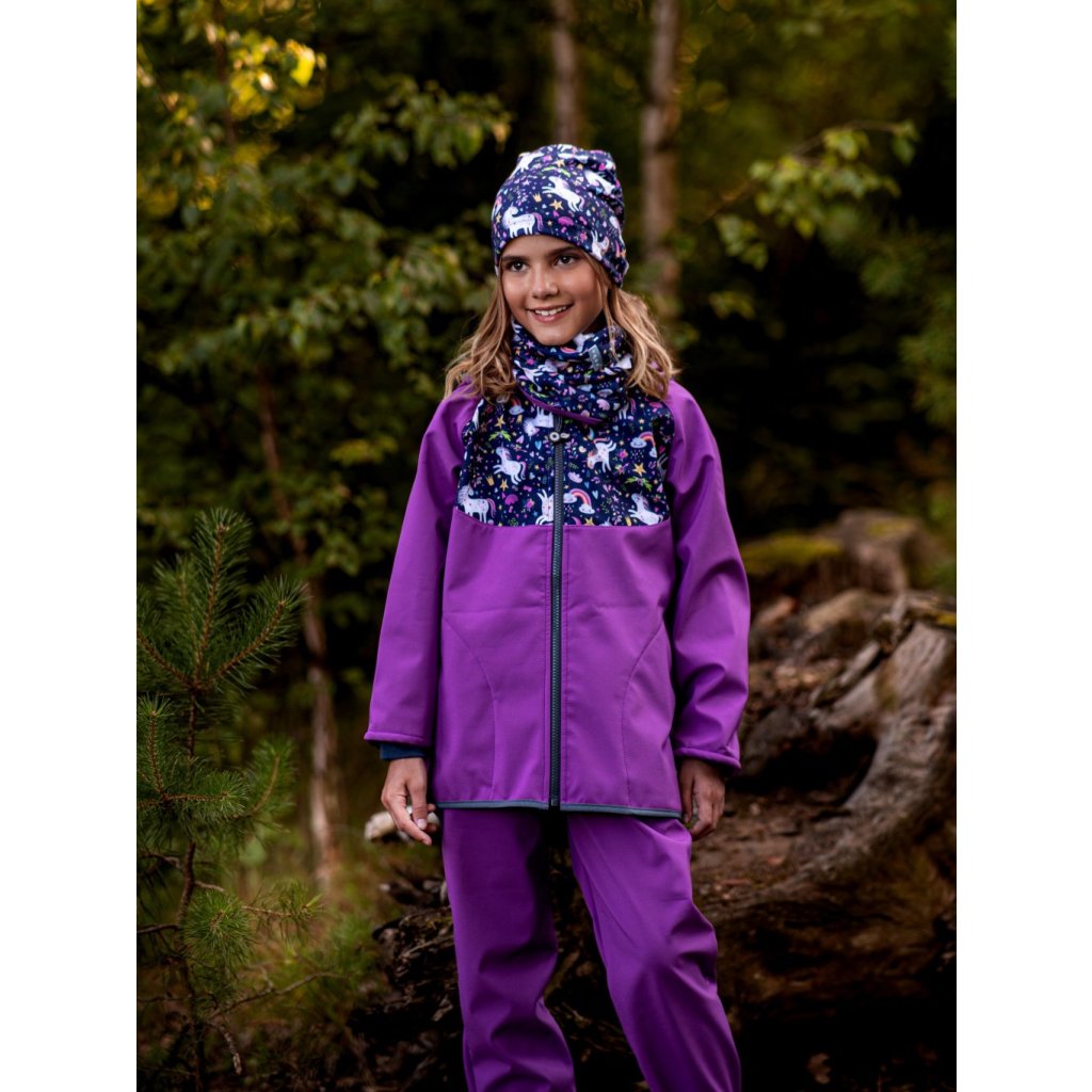 Unuo Kinder-Softshelljacke mit Fleece Einhörner Brombeere