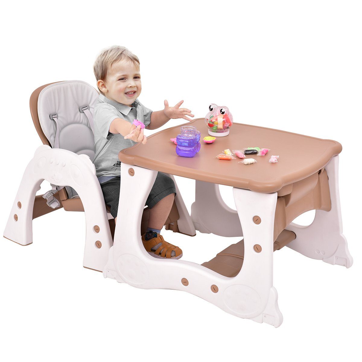 KOMFOTTEU Hochstuhl Kinder, höhenverstellbarer Babystuhl, Rückenlehne & Sitzkissen