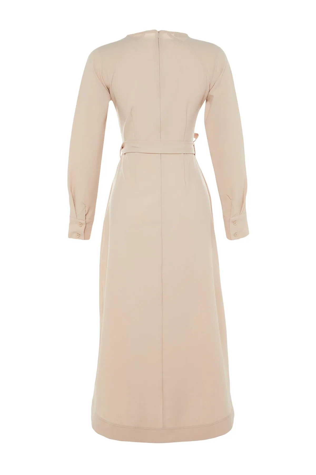 Trendyol Modest  Hellbeige gewebtes Kleid mit Gürtel und Ziernähten TCTSS23EB00144