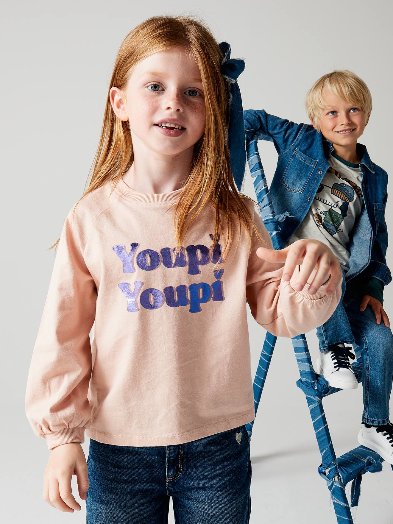 Vertbaudet Mädchen Shirt mit Glanz-Schrift, A-Linie - pudrig rosa