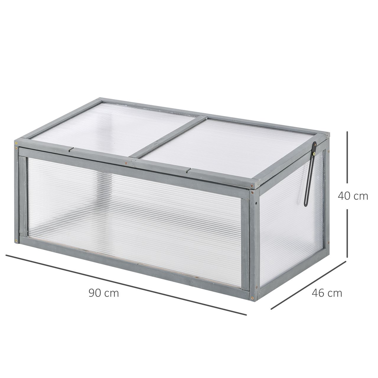 Outsunny Frühbeet Treibhaus Gewächshaus Frühbeetkasten Pflanzenbeet mit Abdeckung aus Holz und Polycarbonat wetterfest Grau 90 x 46 x 40 cm