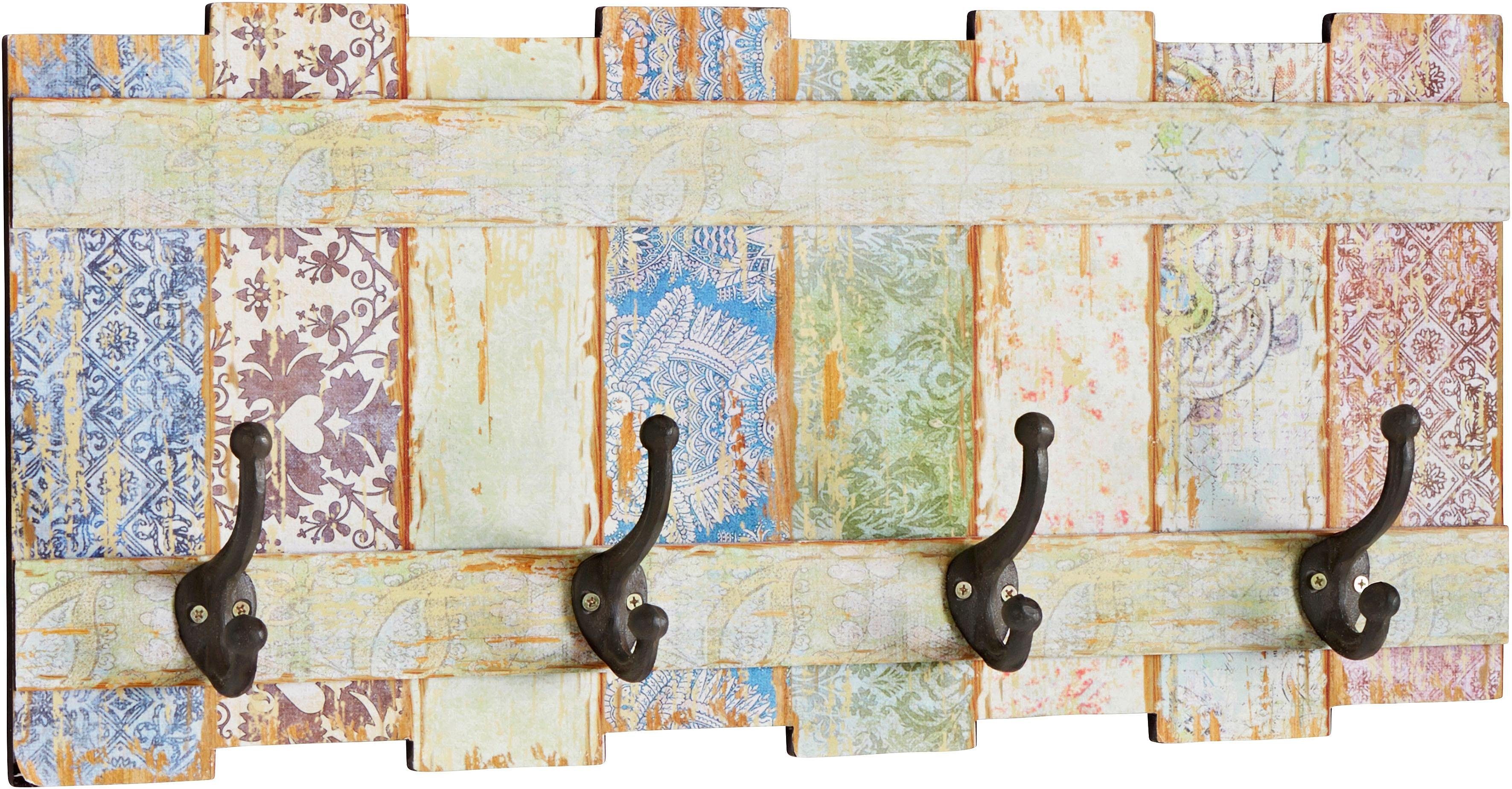 Home affaire Hakenleiste Pastell, Garderobe mit 4 Kleiderhaken, Pastell-Farben, Shabby Look