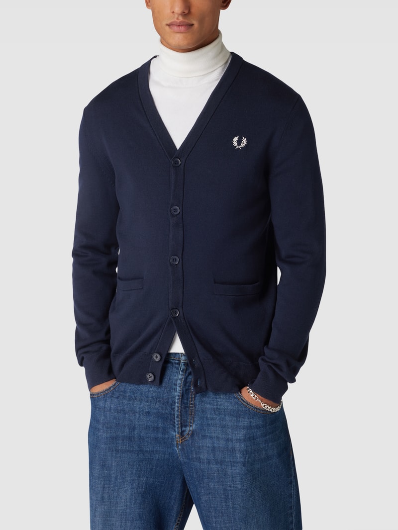Strickjacke mit Label-Stitching in dunkelblau