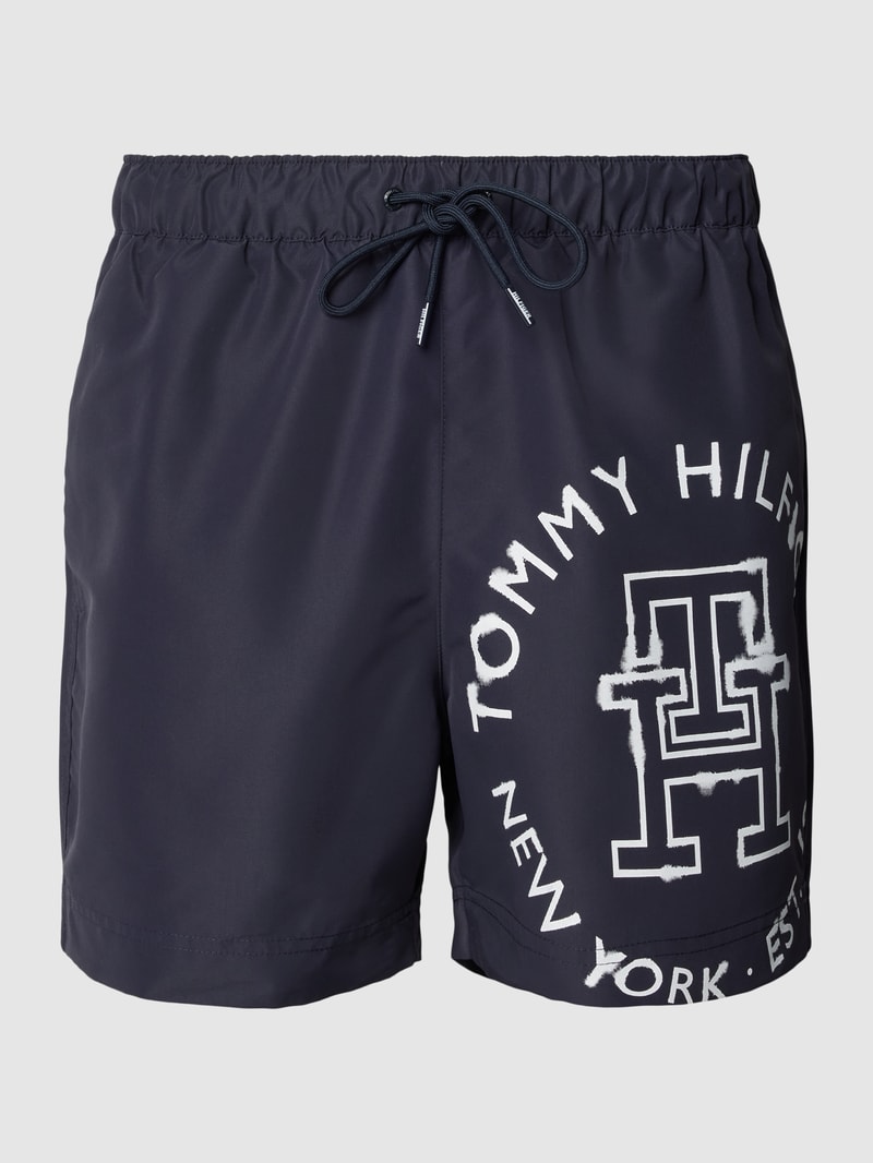 Badehose mit Label-Print in marineblau