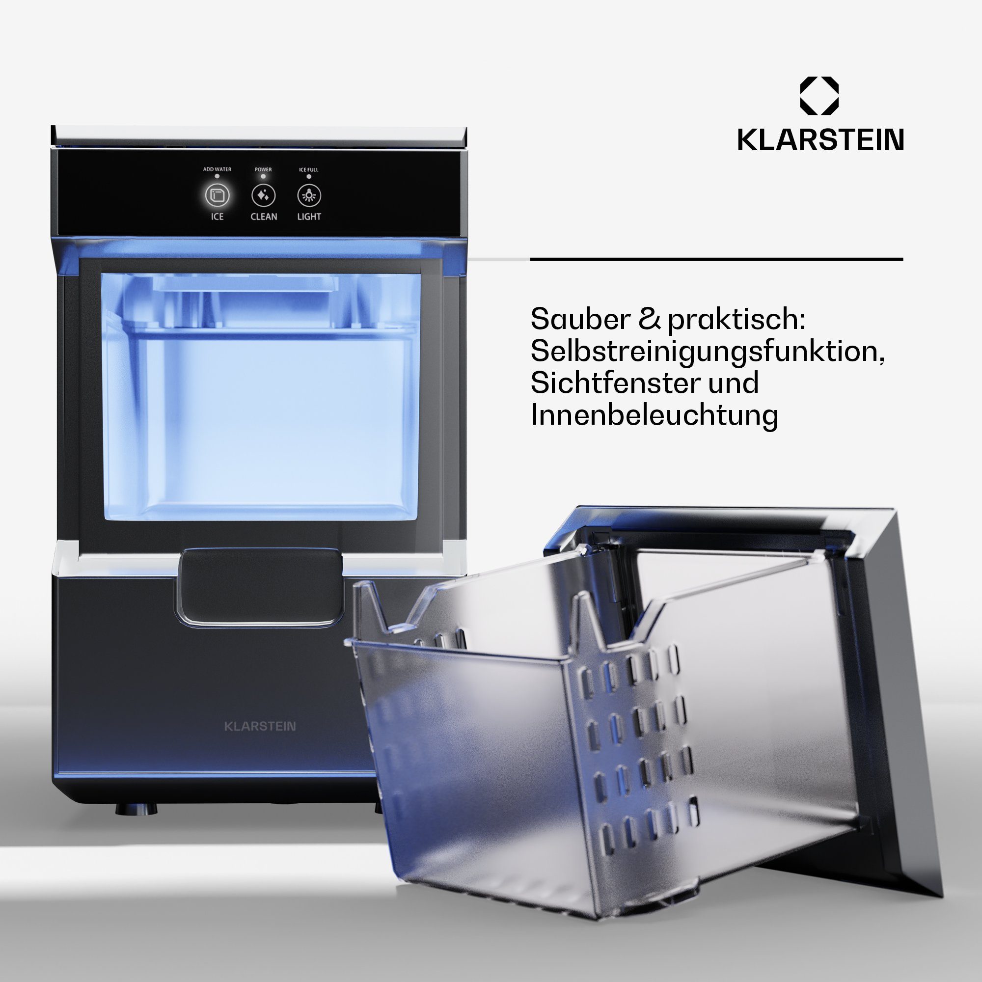 Klarstein Eiswürfelmaschine Ice Galet, Elektrischer Eiswürfelbereiter Eismachinen Wassertank 2,2 L