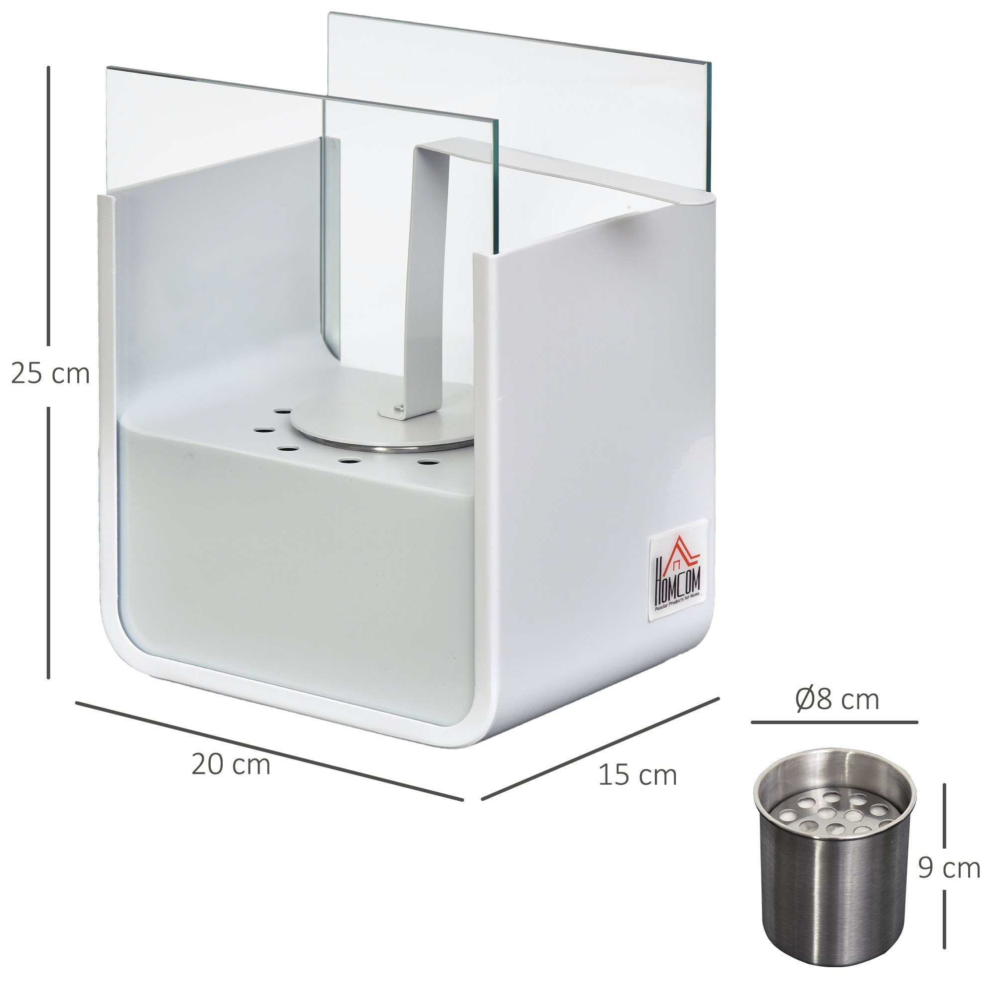 HOMCOM Echtfeuer-Dekokamin Ethanol-Kamin, Bio-Ethanol-Brenner, 0,4L, 2 Stdn. Brenndauer, 20 x 15 x 25 cm