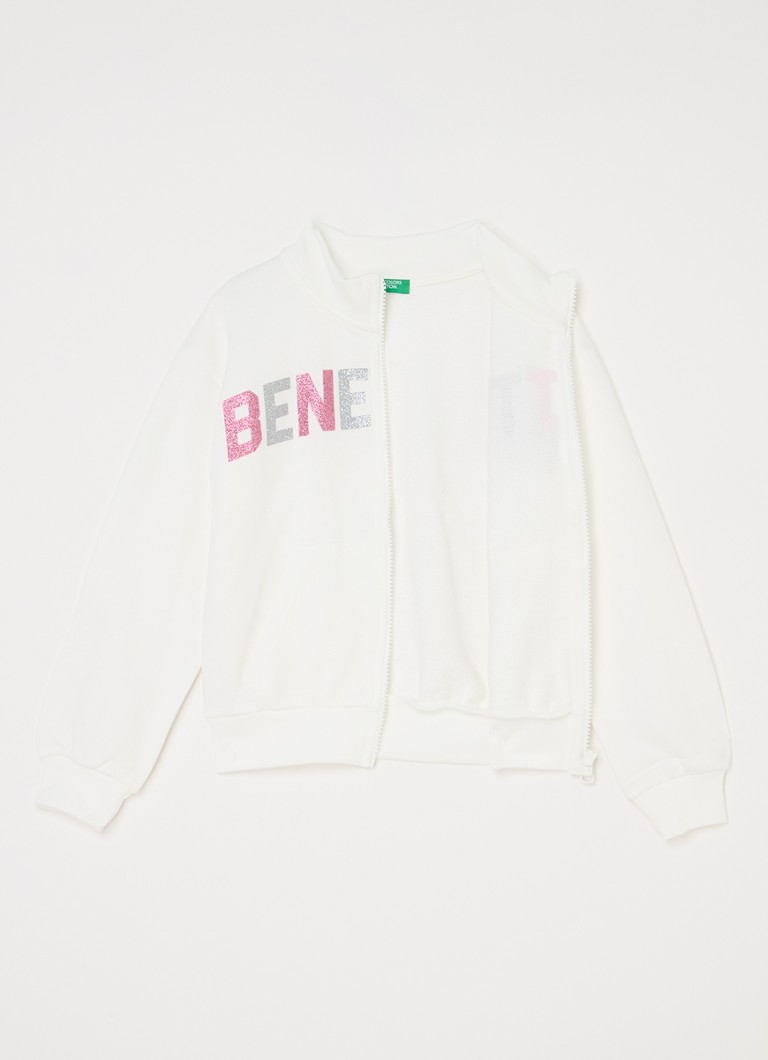 Jachetă trening Benetton cu logo imprimat și paiete.
