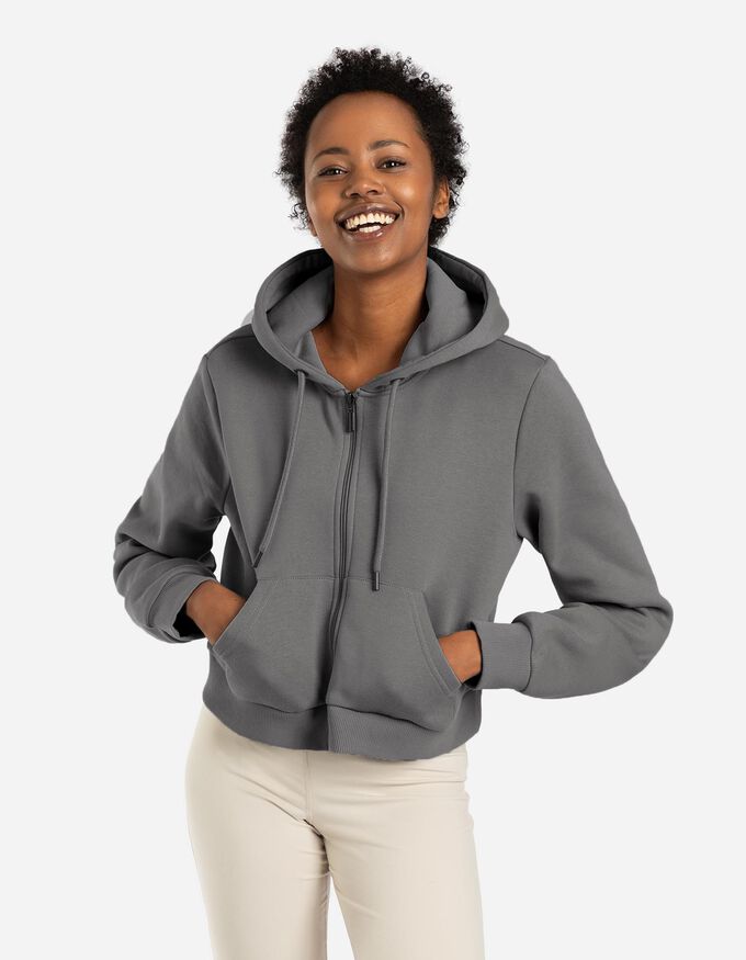 Cropped Sweatjacke - einfarbig