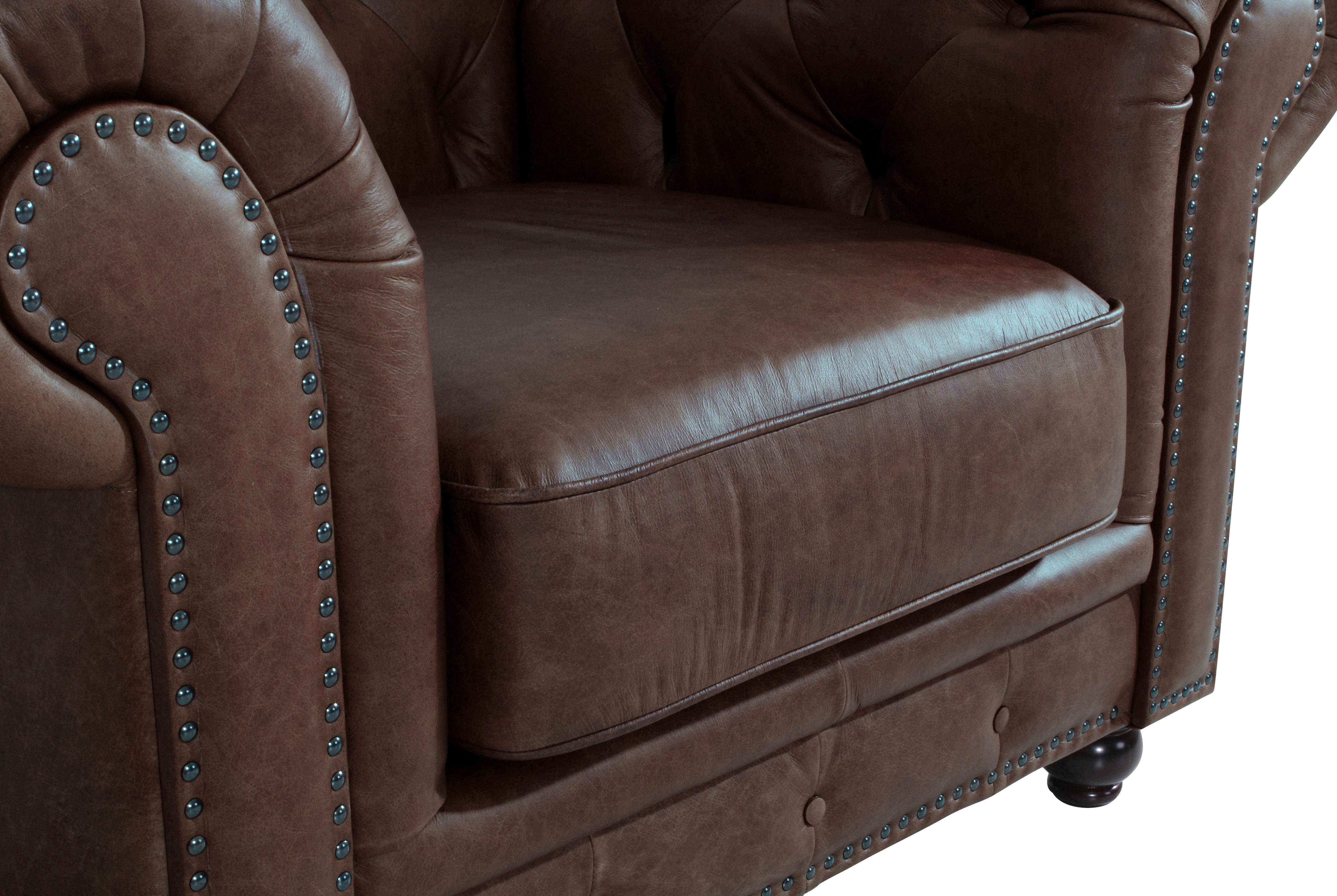 Max Winzer® Chesterfield-Sessel Old England, Ledersessel mit Knopfheftung & Ziernägeln