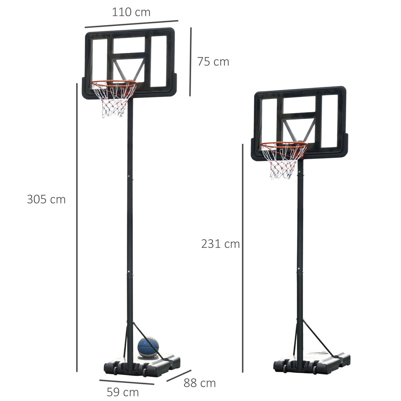 HOMCOM Basketballständer Basketballkorb Ständer mit 2 Rädern