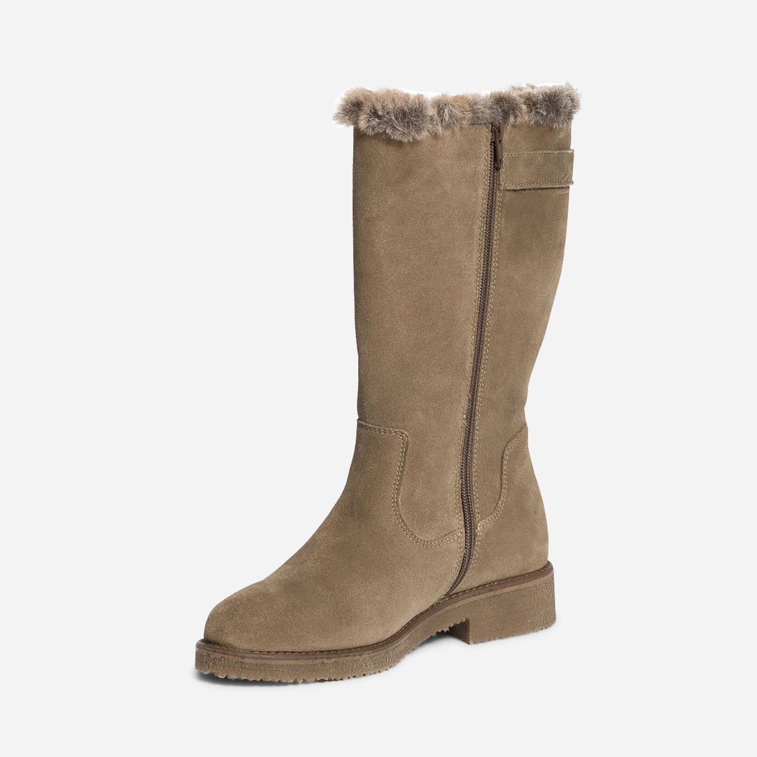 Botte taupe en cuir velours fourré