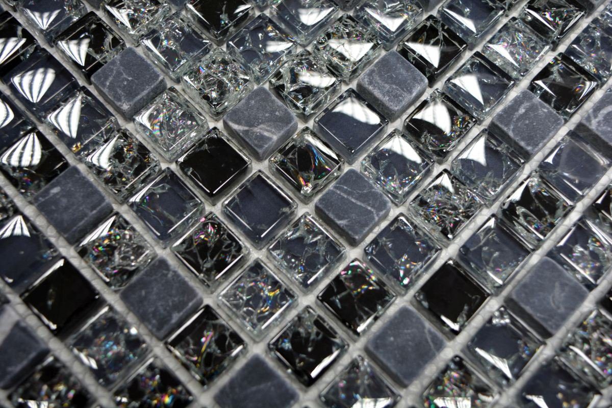 Mosani Mosaikfliesen Glasmosaik Naturstein Mosaik schwarz glänzend / 10 Matten