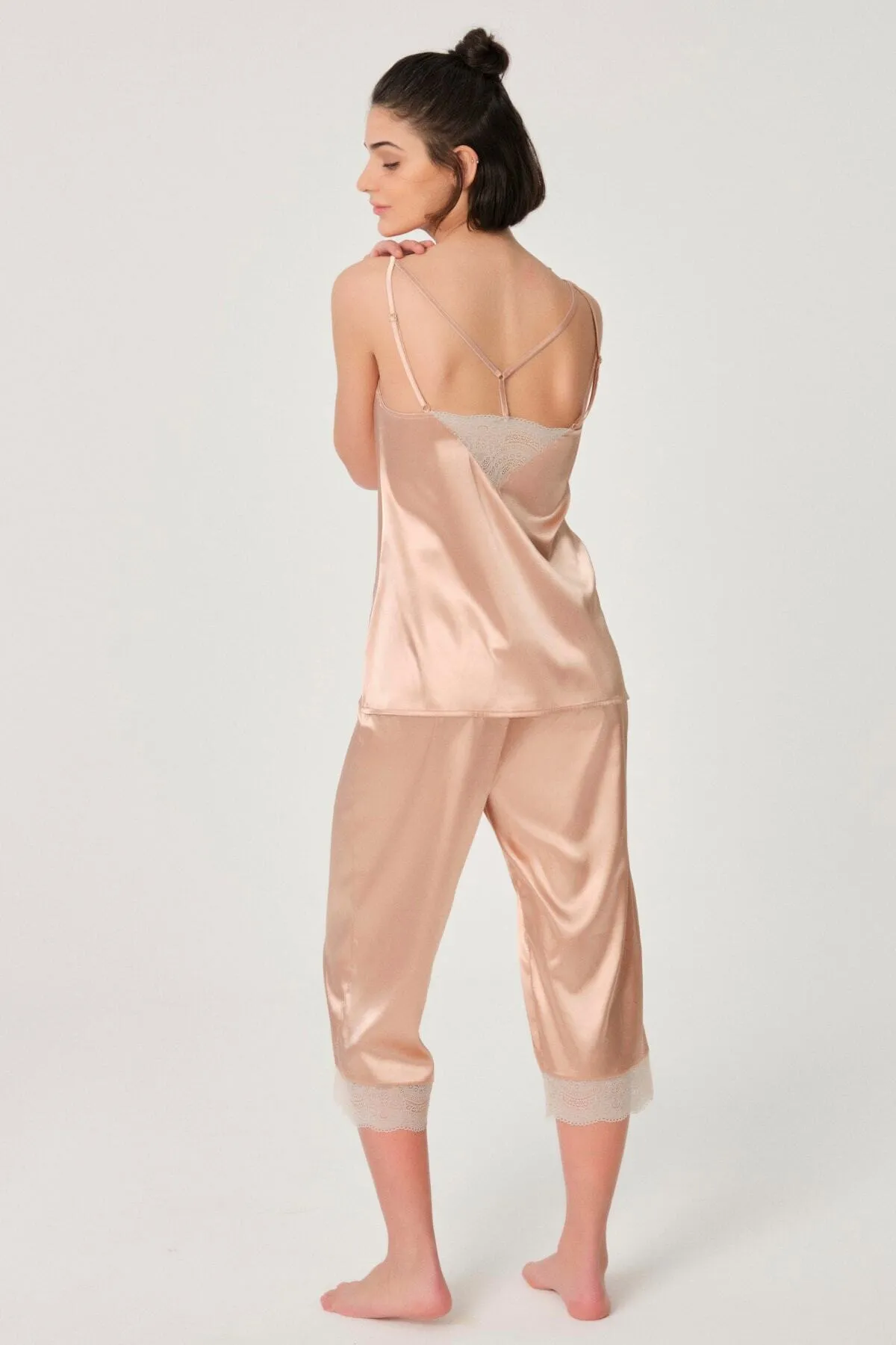 Dagi  Puderfarbenes Trägertop aus Satin für Damen mit Spitzendetail