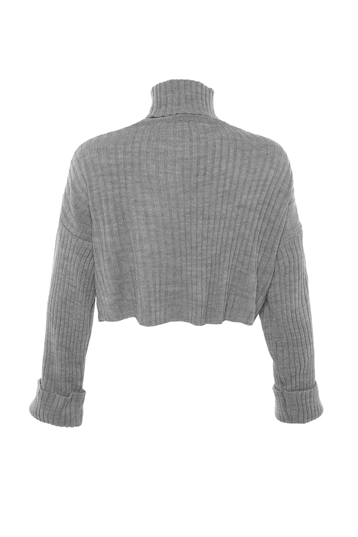 Trendyol Collection  Grauer Crop-Basic-Strickpullover TWOAW22KZ0223