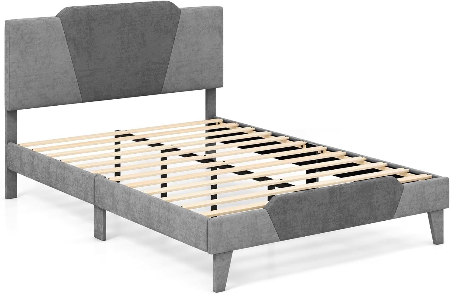 KOMFOTTEU Holzbett Doppelbett, mit Lattenrost, Kopfteil & Stauraum, 140x200 cm