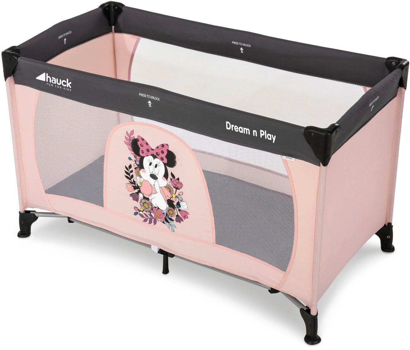 Hauck Baby-Reisebett Dream N Play - Minnie Sweetheart, inkl. Transporttasche