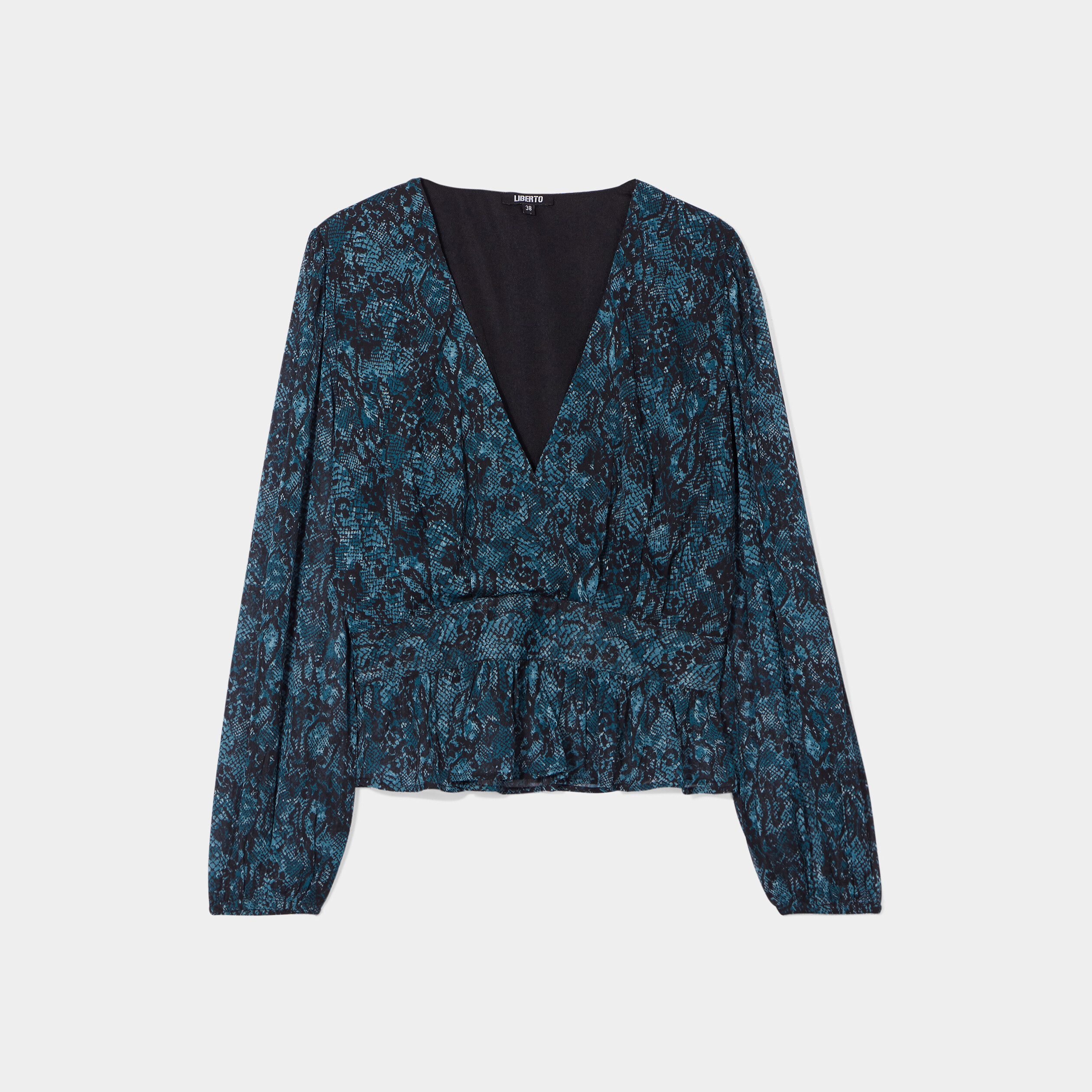 Blouse cintrée col effet croisé Liberto bleu canard femme | La Halle