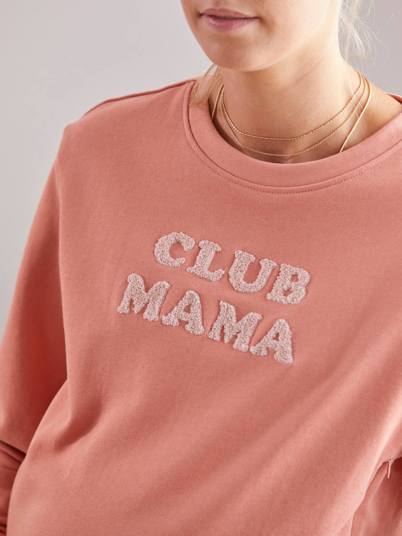 Sweat molleton à message grossesse et allaitement rose blush