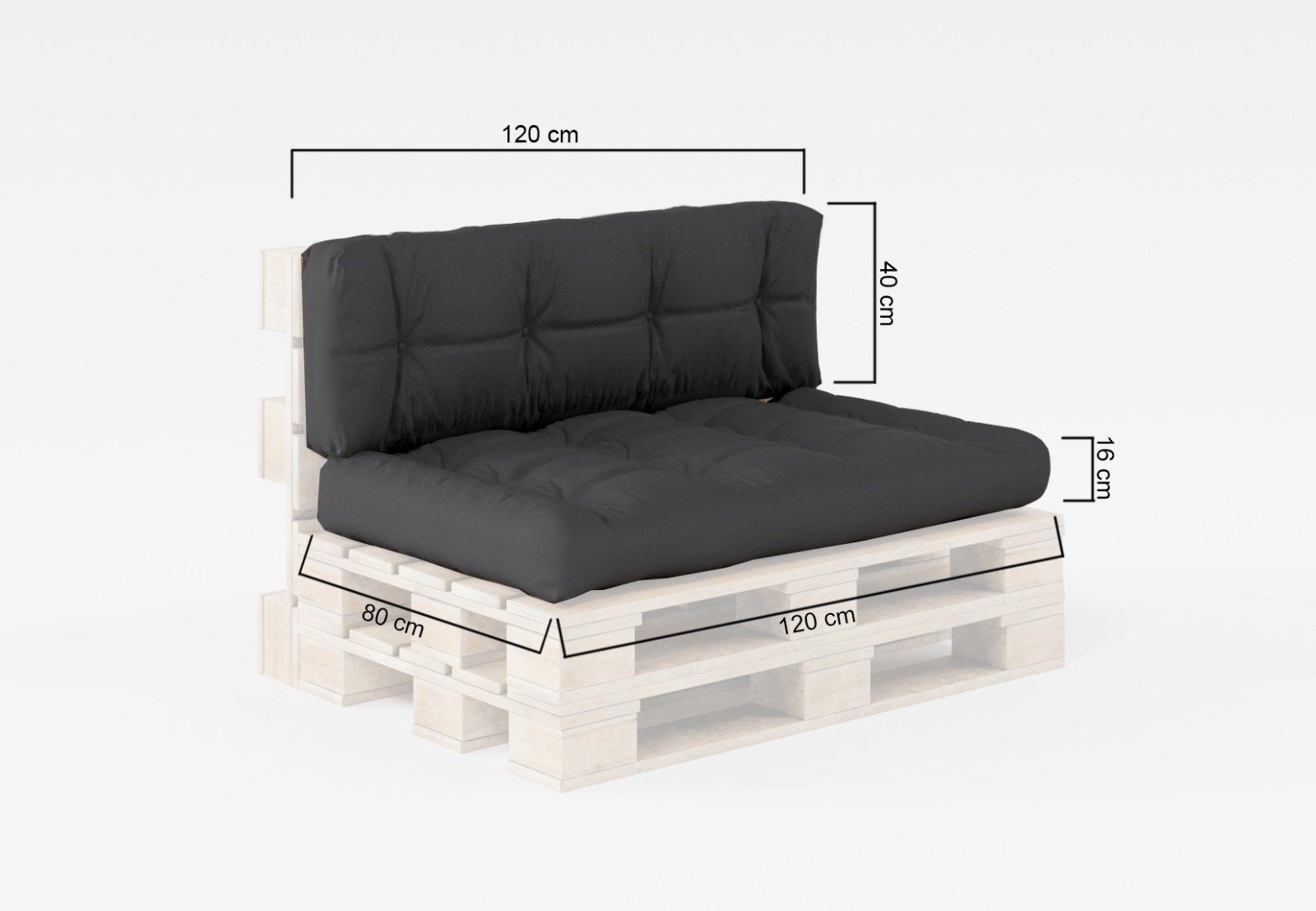 Jekatex Palettenkissen SOPHIA, Palettenauflagen SET, 120x80cm, für Europaletten, wasserabweisend, indoor und outdoor