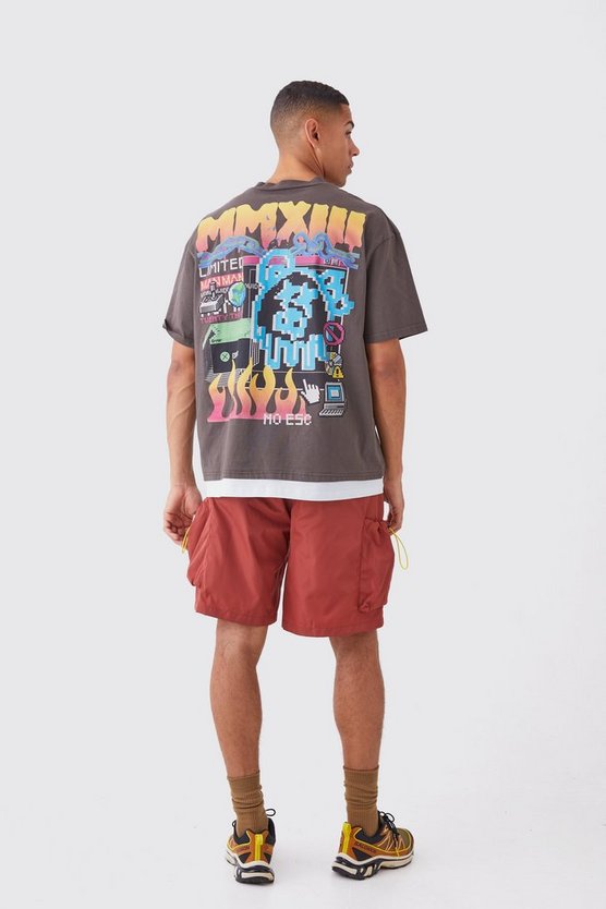 Relaxed Fit Elasticated Waist Nylon Cargo Shorts