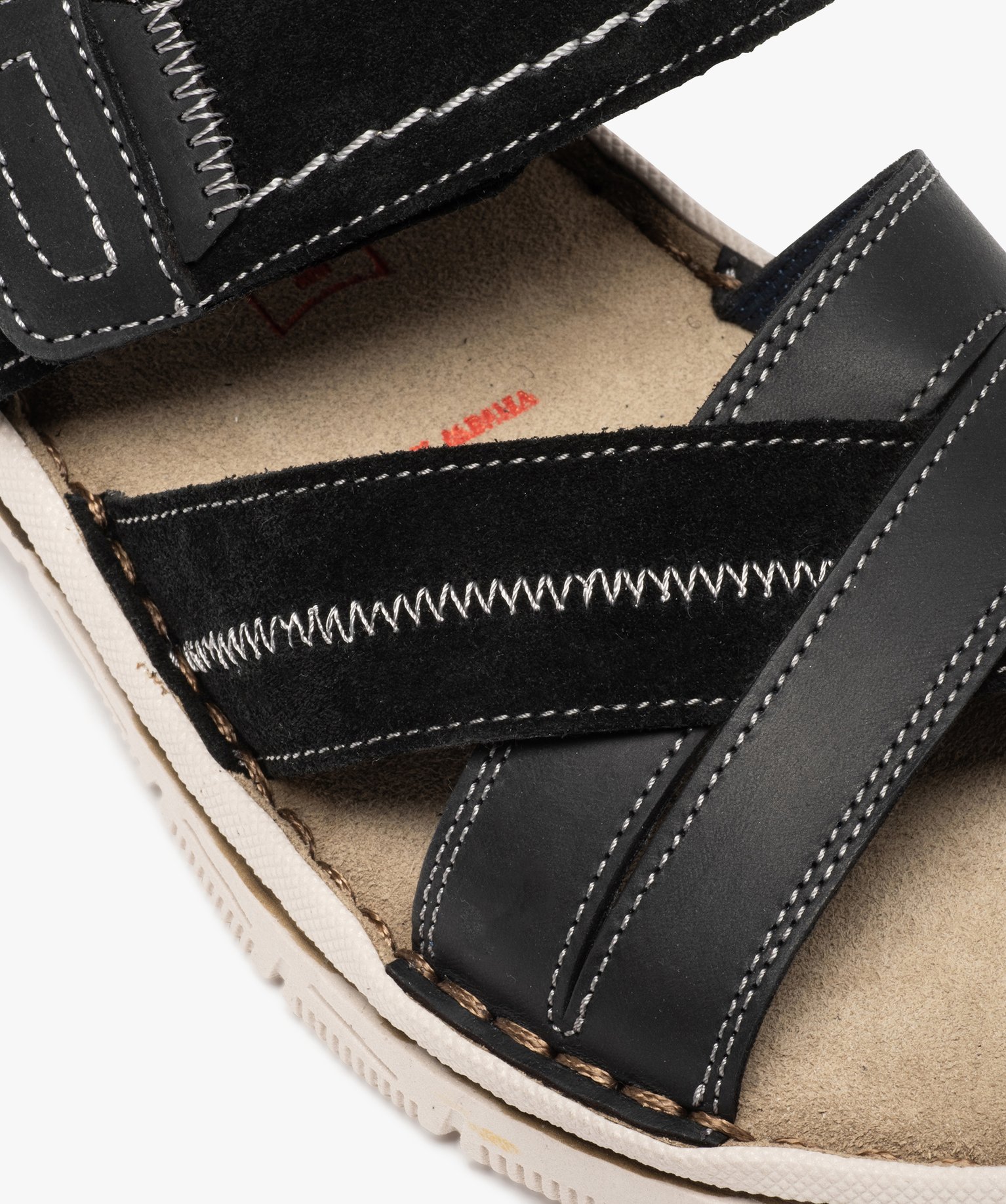 Sandales homme avec brides en cuir fermeture scratch noir | GEMO